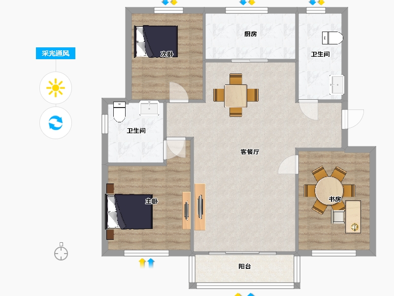 山东省-青岛市-翡翠城120㎡-96.00-户型库-采光通风