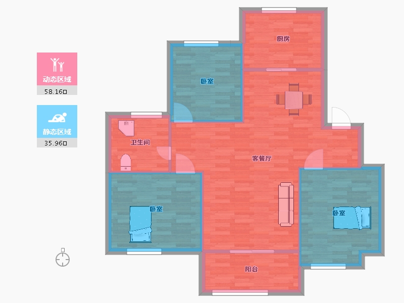 山东省-青岛市-梦想望城108m²-86.15-户型库-动静分区