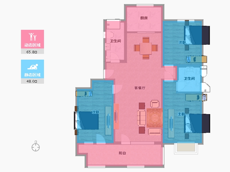 山东省-青岛市-万福祥苑125㎡-101.31-户型库-动静分区