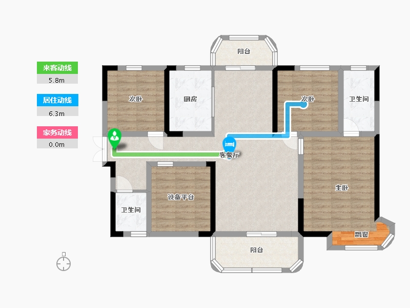 湖南省-长沙市-三润城A1户型132m²-111.68-户型库-动静线