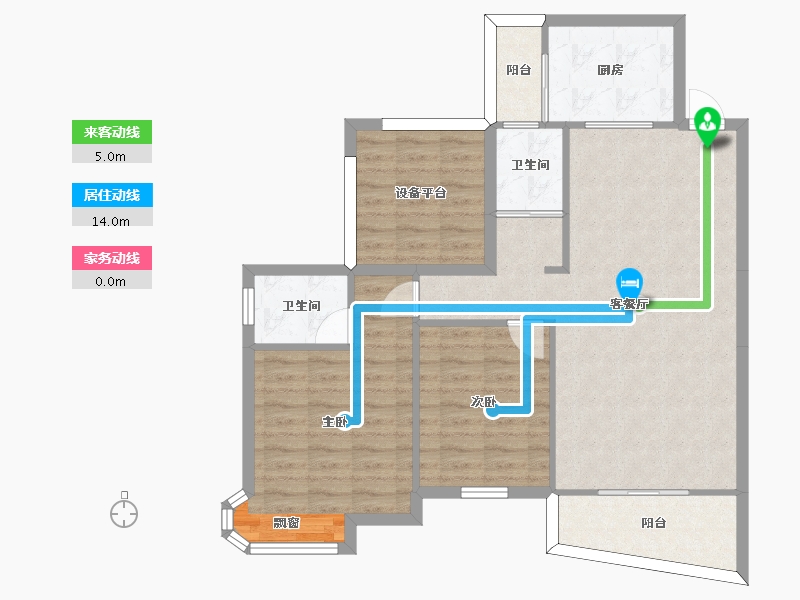 湖南省-长沙市-三润城A2户型106m²-91.71-户型库-动静线