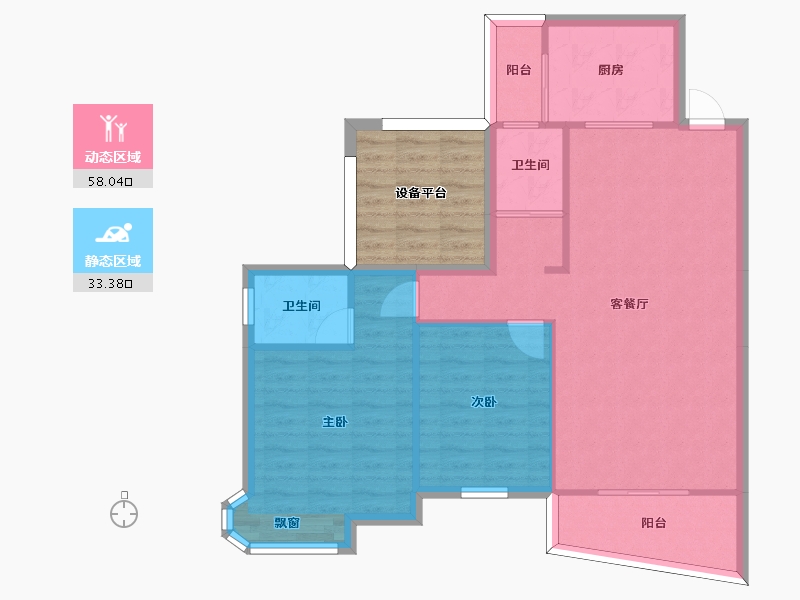 湖南省-长沙市-三润城A2户型106m²-91.71-户型库-动静分区