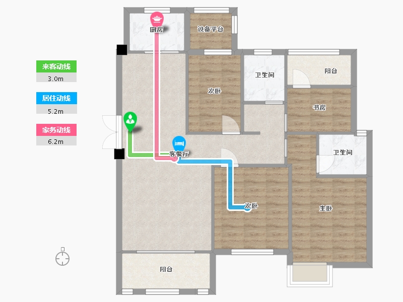 湖南省-长沙市-澳海谷山府17号楼B户型122m²-100.44-户型库-动静线