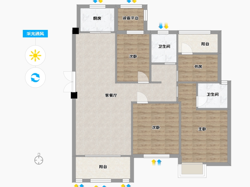 湖南省-长沙市-澳海谷山府17号楼B户型122m²-100.44-户型库-采光通风