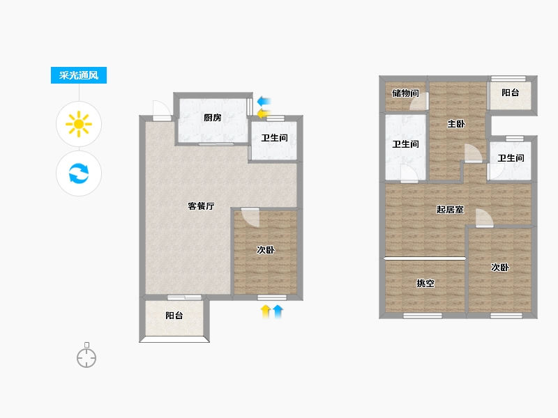 湖南省-长沙市-澳海谷山府9号楼135m²-119.08-户型库-采光通风