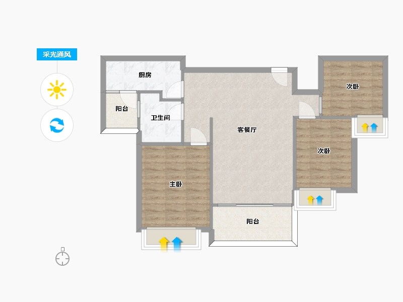 湖南省-长沙市-恒大揽湖苑22栋100m²-75.71-户型库-采光通风