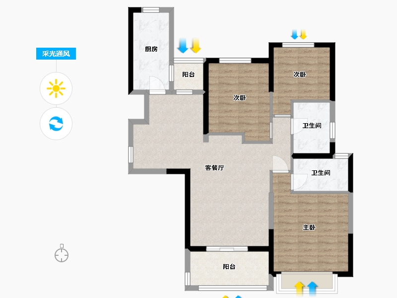 湖南省-长沙市-恒大揽湖苑21栋128m²-92.54-户型库-采光通风