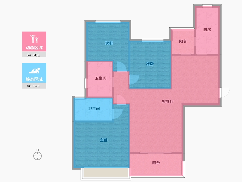 湖南省-长沙市-恒大揽湖苑21栋129m²-103.00-户型库-动静分区