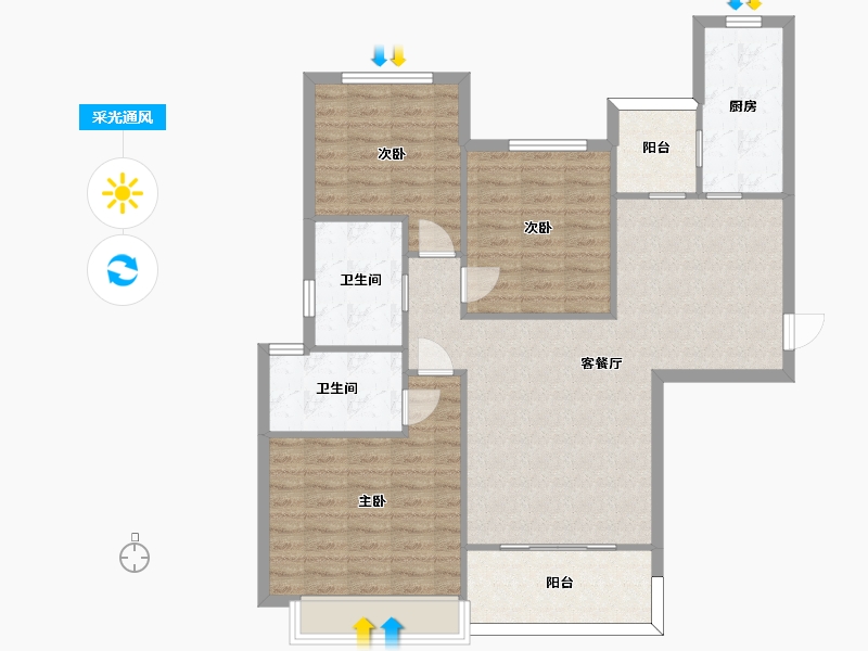 湖南省-长沙市-恒大揽湖苑21栋129m²-103.00-户型库-采光通风