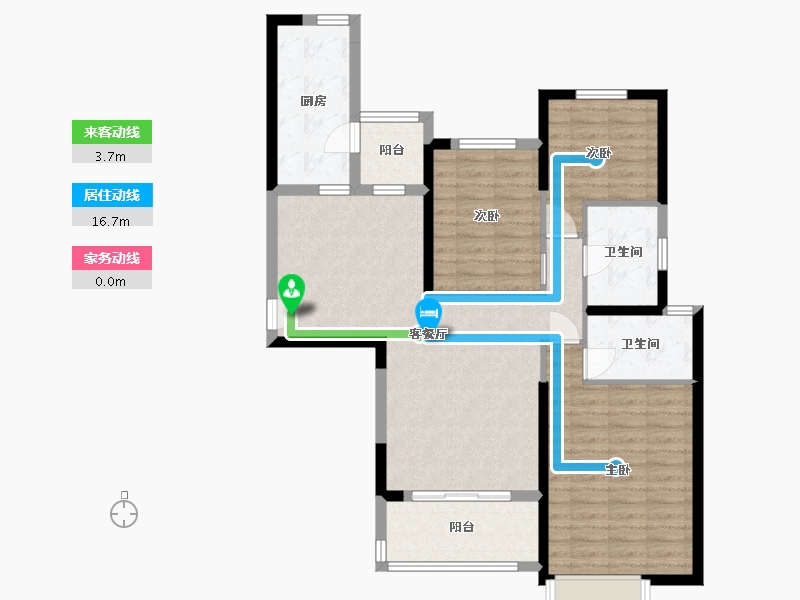 湖南省-长沙市-恒大揽湖苑22栋133m²-96.64-户型库-动静线