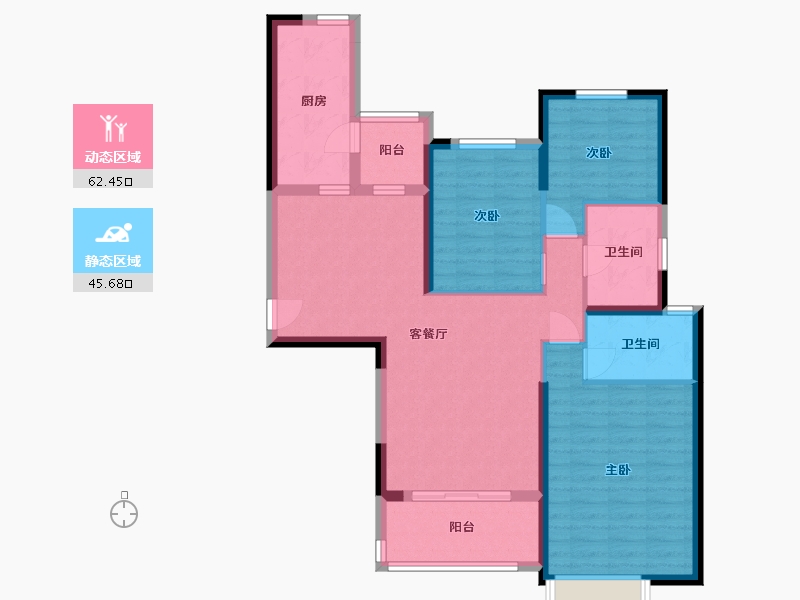 湖南省-长沙市-恒大揽湖苑22栋133m²-96.64-户型库-动静分区