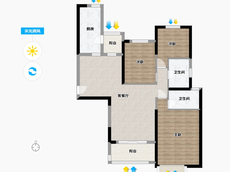 湖南省-长沙市-恒大揽湖苑22栋133m²-96.64-户型库-采光通风