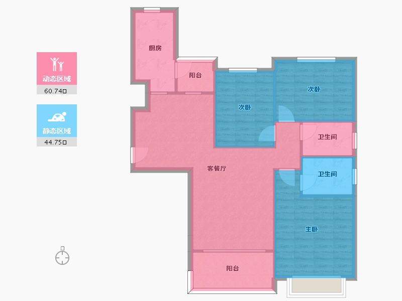 湖南省-长沙市-恒大揽湖苑21栋131m²-96.17-户型库-动静分区