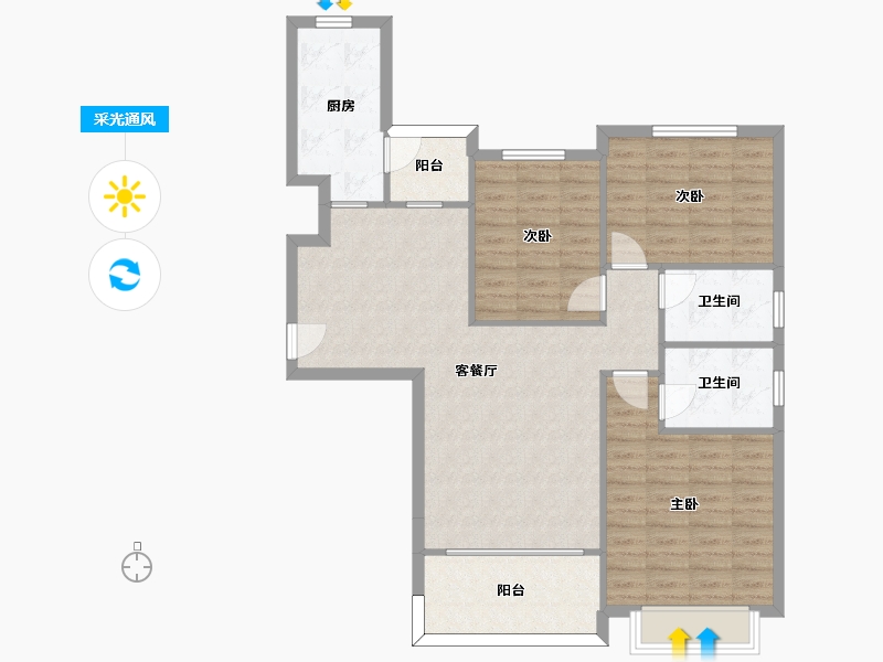 湖南省-长沙市-恒大揽湖苑21栋131m²-96.17-户型库-采光通风