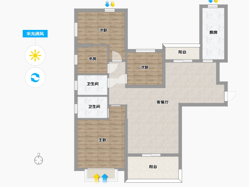 湖南省-长沙市-恒大揽湖苑21栋144m²-105.26-户型库-采光通风