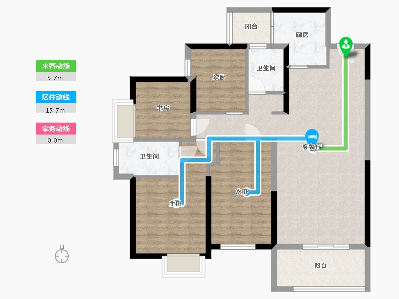 湖南省-长沙市-万润滨江天著7栋A-05户型130m²-103.58-户型库-动静线