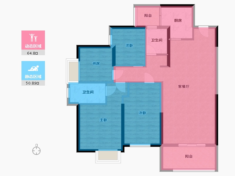 湖南省-长沙市-万润滨江天著7栋A-05户型130m²-103.58-户型库-动静分区