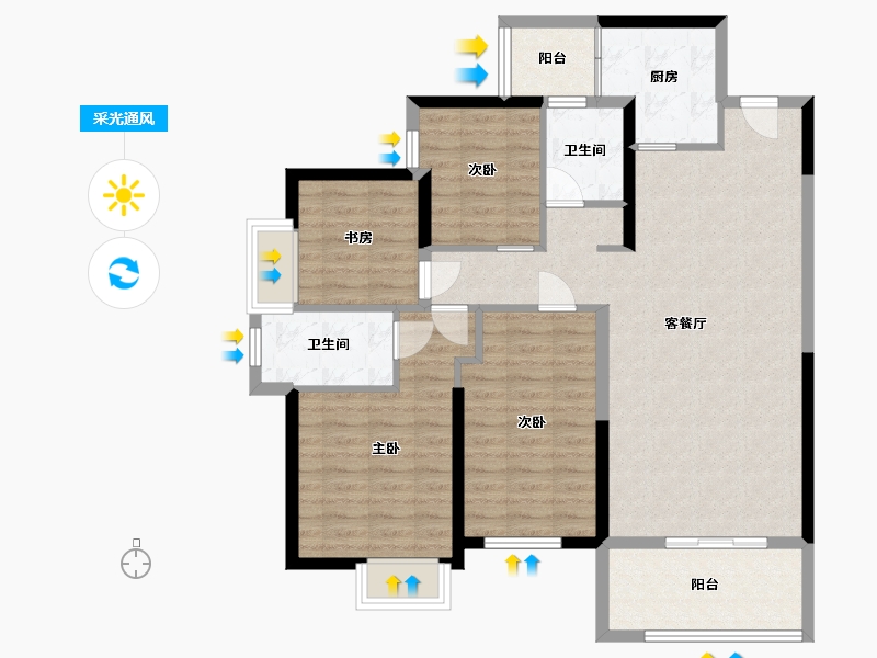 湖南省-长沙市-万润滨江天著7栋A-05户型130m²-103.58-户型库-采光通风