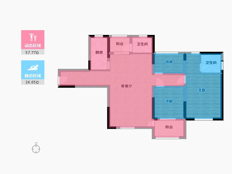 湖南省-长沙市-才子城B户型110m²-83.63-户型库-动静分区