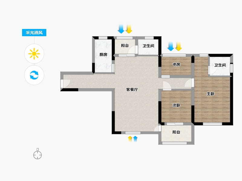 湖南省-长沙市-才子城B户型110m²-83.63-户型库-采光通风