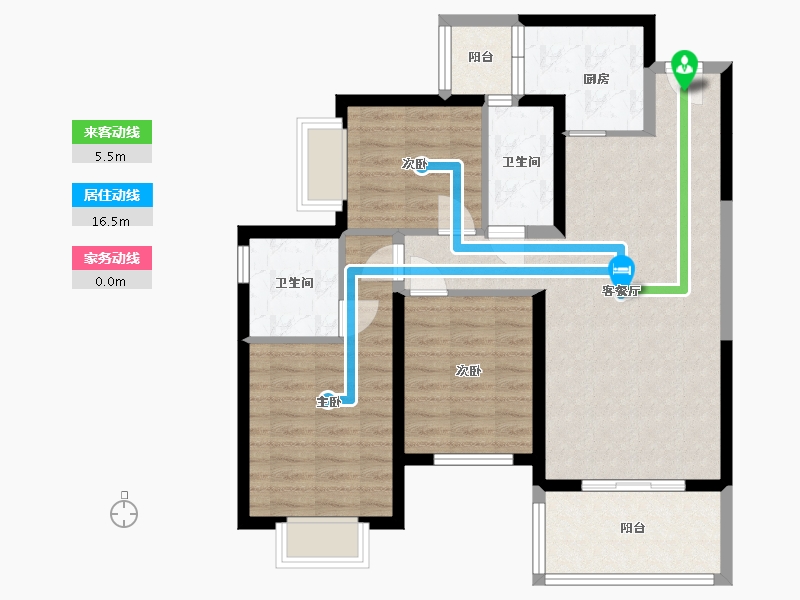 湖南省-长沙市-万润滨江天著10栋G1户型122m²-85.35-户型库-动静线