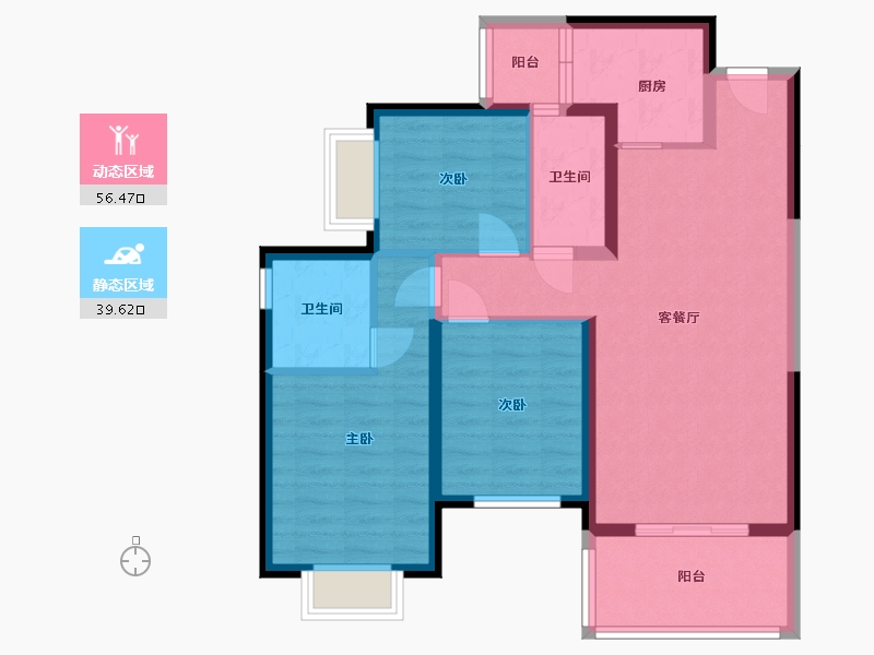 湖南省-长沙市-万润滨江天著10栋G1户型122m²-85.35-户型库-动静分区