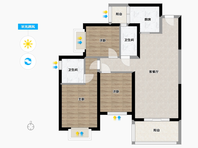 湖南省-长沙市-万润滨江天著10栋G1户型122m²-85.35-户型库-采光通风