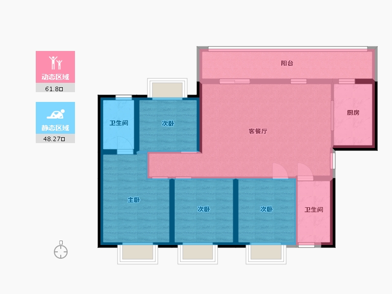 湖南省-长沙市-万润滨江天著10栋F户型140m²-98.36-户型库-动静分区