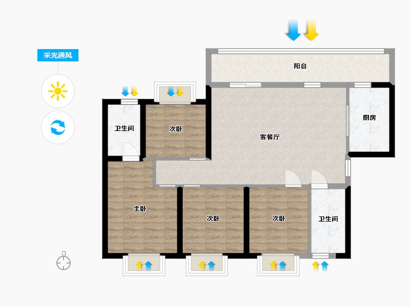 湖南省-长沙市-万润滨江天著10栋F户型140m²-98.36-户型库-采光通风