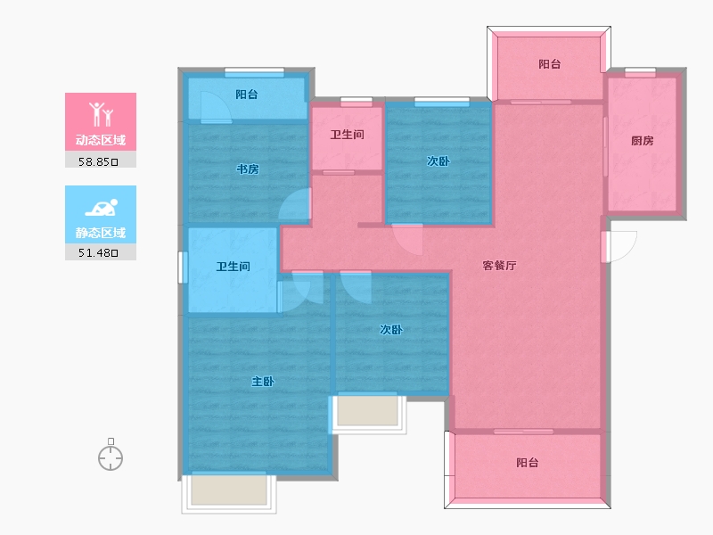 湖南省-长沙市-华润桃源里D户型133m²-100.03-户型库-动静分区