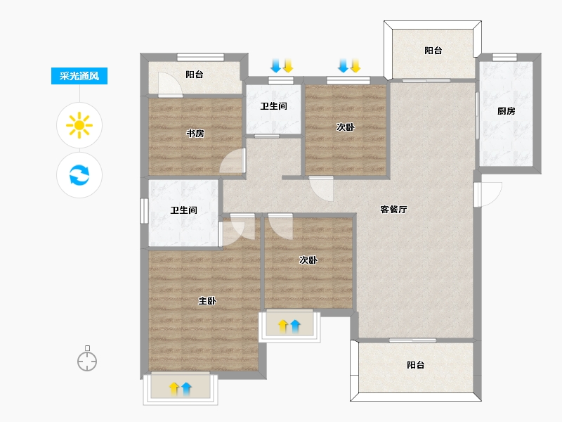 湖南省-长沙市-华润桃源里D户型133m²-100.03-户型库-采光通风