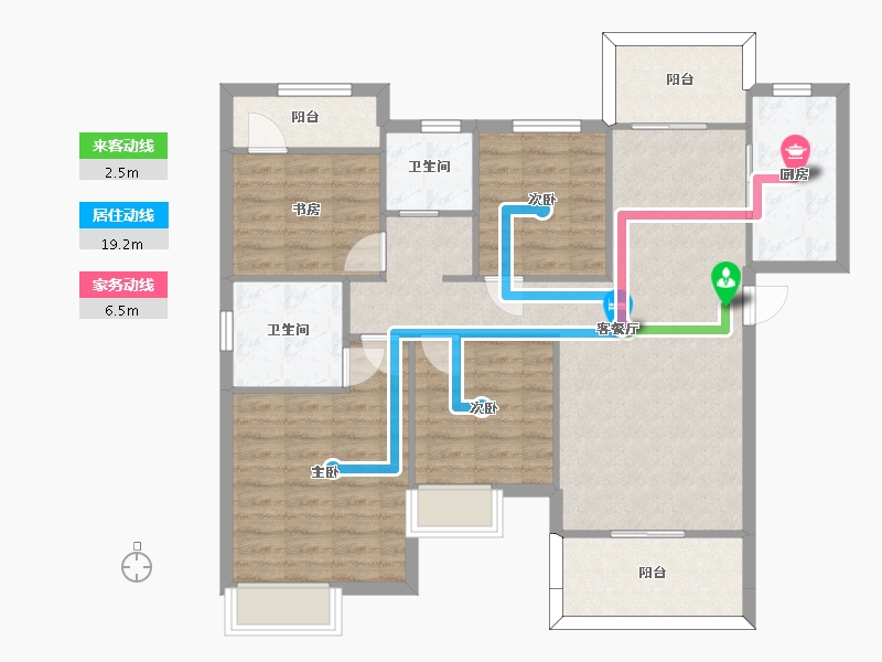 湖南省-长沙市-华润桃源里D户型133m²-100.03-户型库-动静线