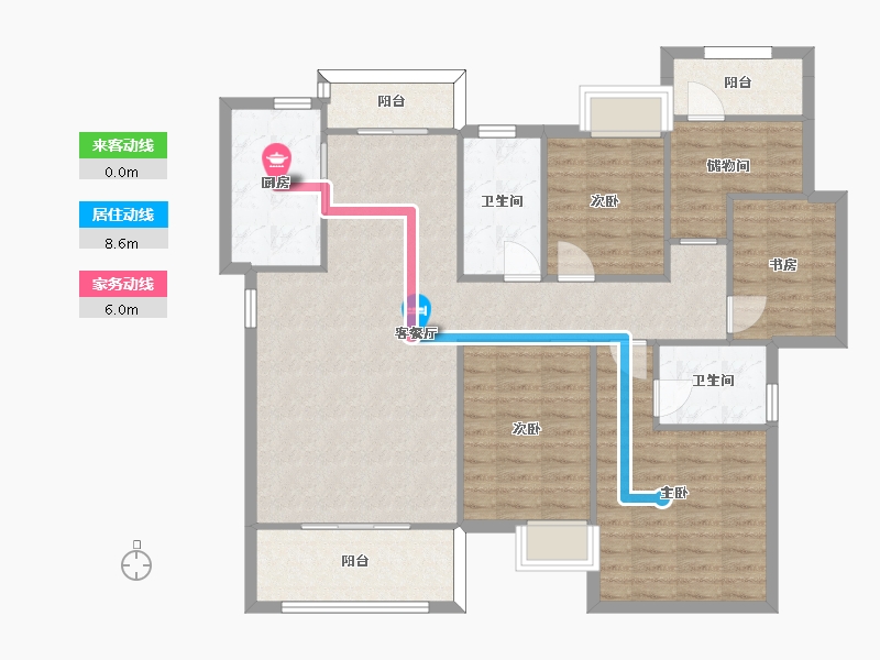 湖南省-长沙市-华润桃源里C户型144m²-113.27-户型库-动静线