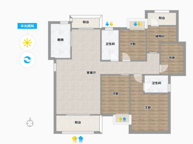 湖南省-长沙市-华润桃源里C户型144m²-113.27-户型库-采光通风