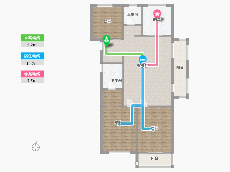 湖南省-长沙市-澳海澜庭38号楼A3户型131m²-104.39-户型库-动静线