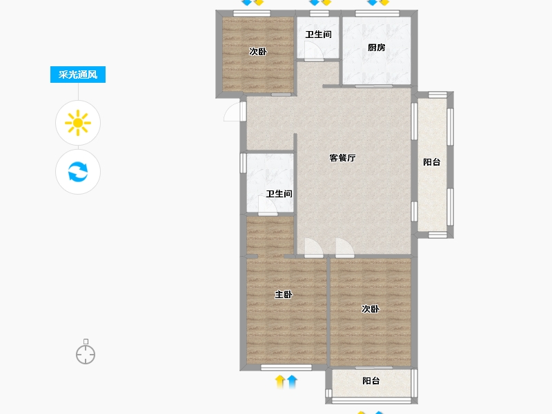 湖南省-长沙市-澳海澜庭38号楼A3户型131m²-104.39-户型库-采光通风