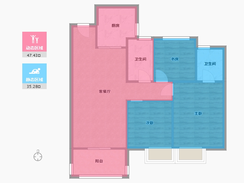 湖南省-长沙市-华润桃源里A3户型101m²-75.13-户型库-动静分区