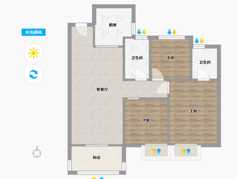 湖南省-长沙市-华润桃源里A3户型101m²-75.13-户型库-采光通风