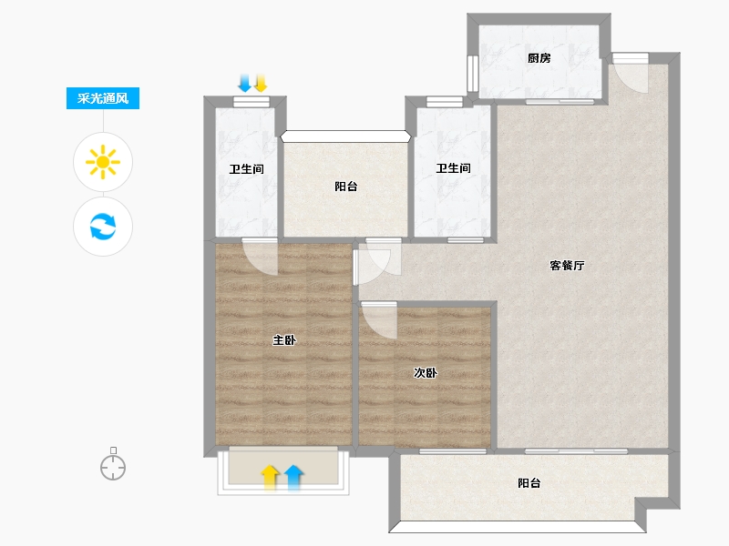 湖南省-长沙市-湾田望江府13,8栋105m²-84.56-户型库-采光通风