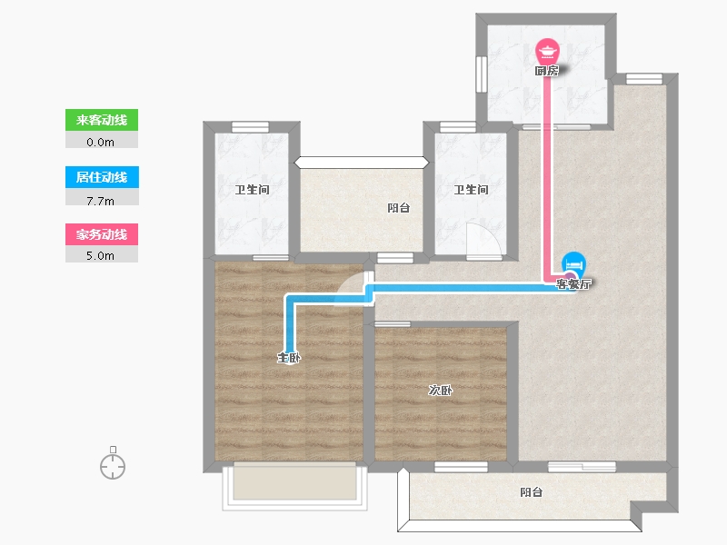 湖南省-长沙市-湾田望江府5,9栋B户型107m²-78.95-户型库-动静线