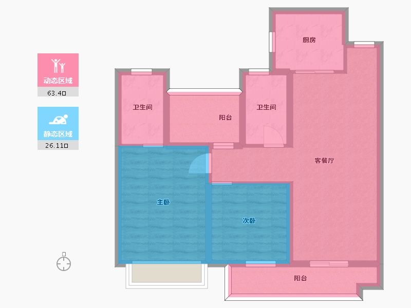 湖南省-长沙市-湾田望江府5,9栋B户型107m²-78.95-户型库-动静分区