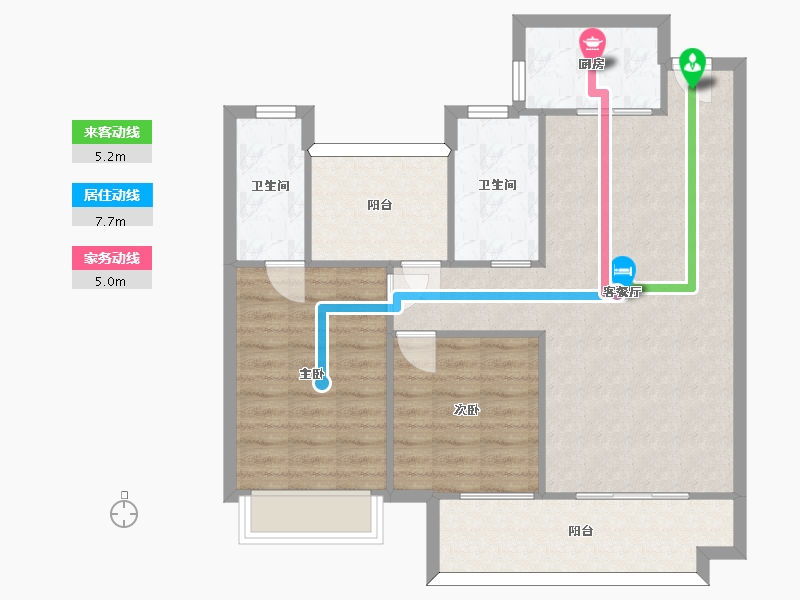 湖南省-长沙市-湾田望江府13,8栋105m²-84.56-户型库-动静线