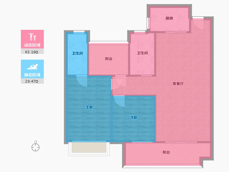 湖南省-长沙市-湾田望江府13,8栋105m²-84.56-户型库-动静分区