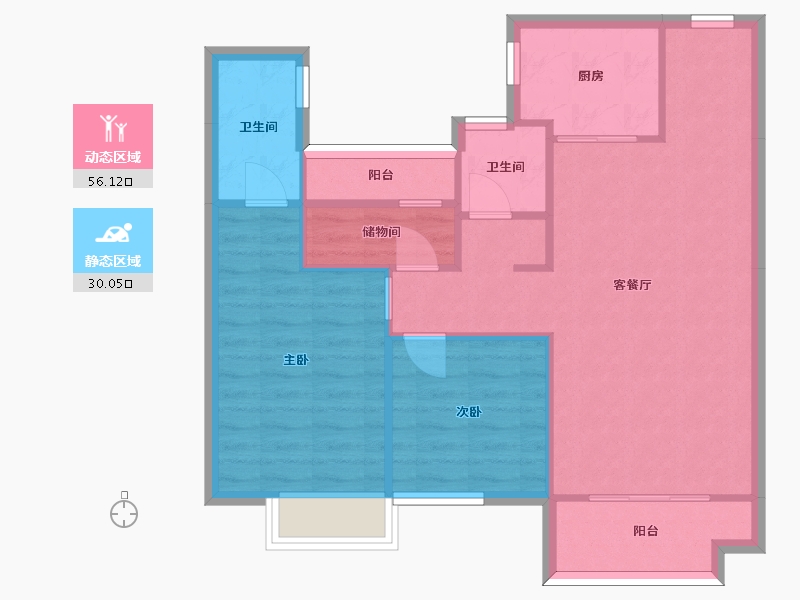 湖南省-长沙市-湾田望江府12栋H户型110m²-77.95-户型库-动静分区