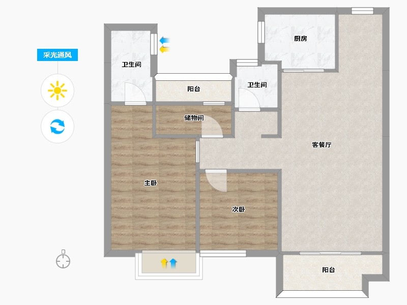 湖南省-长沙市-湾田望江府12栋H户型110m²-77.95-户型库-采光通风