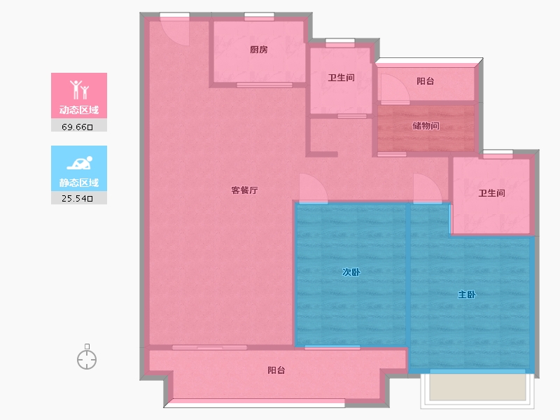 湖南省-长沙市-湾田望江府12栋G户型118m²-86.74-户型库-动静分区