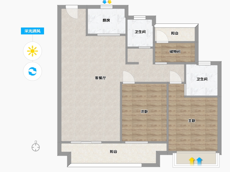 湖南省-长沙市-湾田望江府12栋G户型118m²-86.74-户型库-采光通风