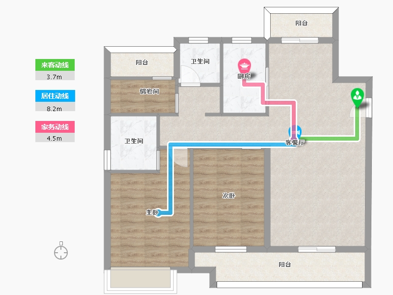 湖南省-长沙市-湾田望江府5,9栋F户型120m²-90.70-户型库-动静线