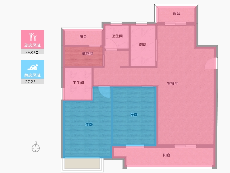 湖南省-长沙市-湾田望江府5,9栋F户型120m²-90.70-户型库-动静分区