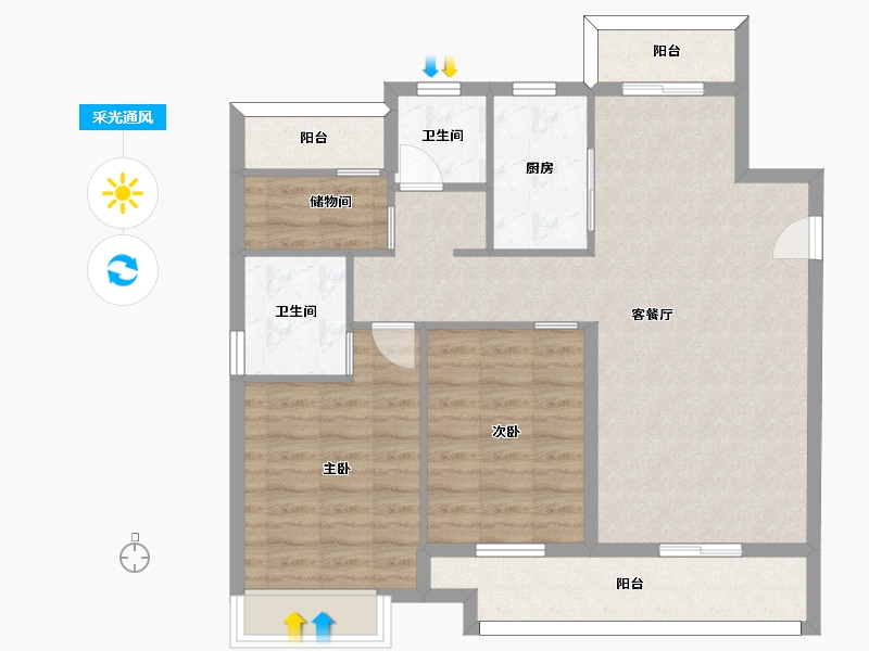 湖南省-长沙市-湾田望江府5,9栋F户型120m²-90.70-户型库-采光通风